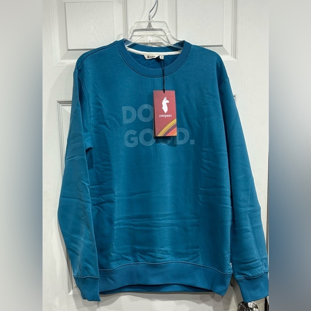 Cotopaxi Men's Medium Do Good Crew Sweatshirt Lake Blue NWT Organic Cotton
